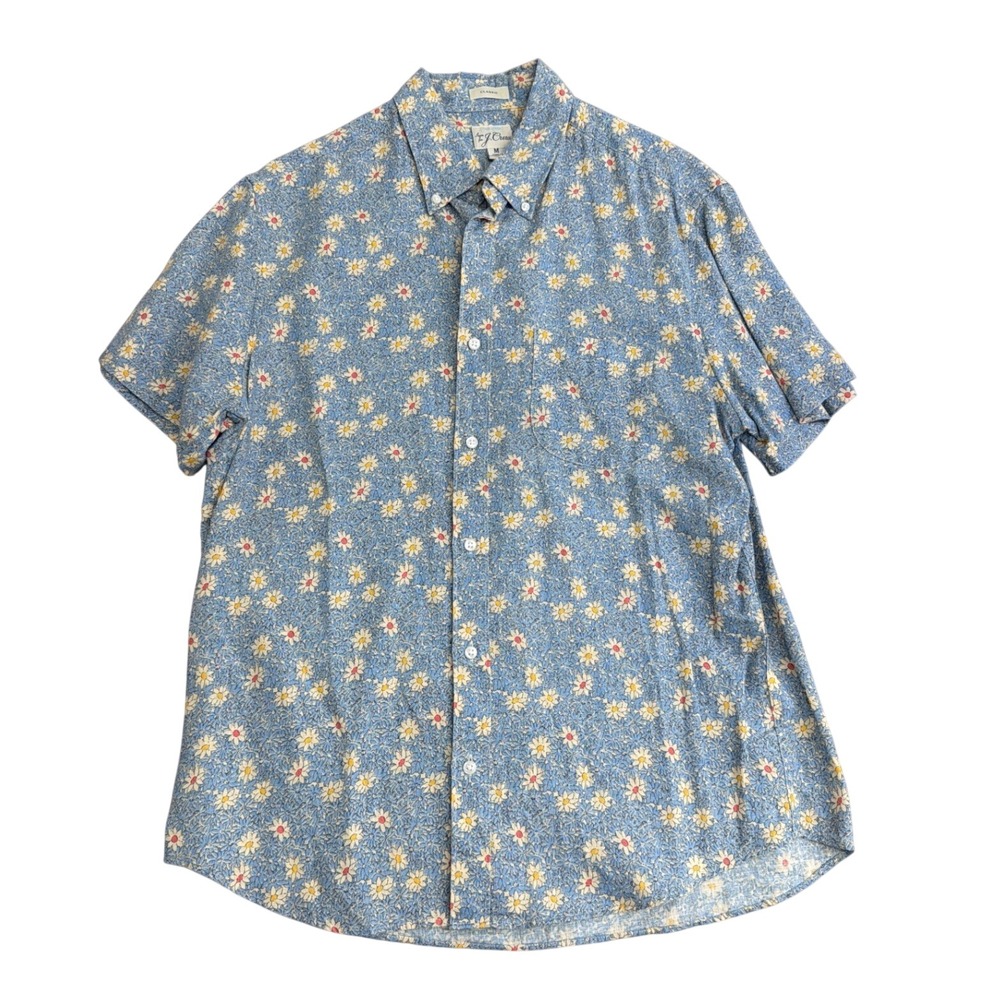 J.Crew Mens Blue Daisy Floral 100% Linen Short Sleeve Button Down Shirt M